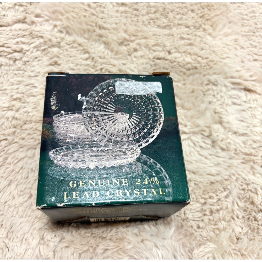 Vintage Blarney 24% Lead Crystal Coasters Set of 5 Hollywood Regency Barware